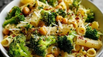 Broccoli Chickpea Pasta with Garlic Olive Oil