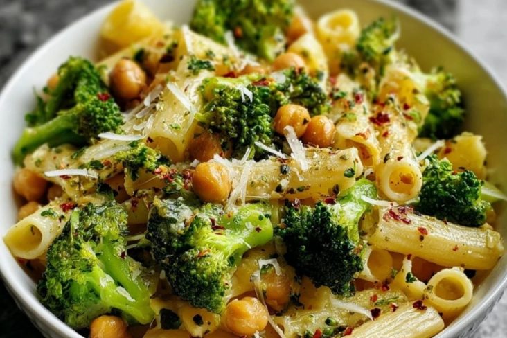Broccoli Chickpea Pasta with Garlic Olive Oil