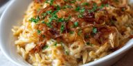 French Onion Chicken Orzo Casserole