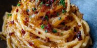 Caramelized Onion Pasta with Chilli Oil