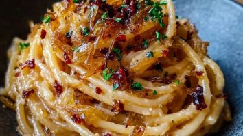 Caramelized Onion Pasta with Chilli Oil