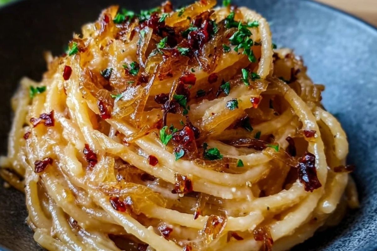 Caramelized Onion Pasta with Chilli Oil