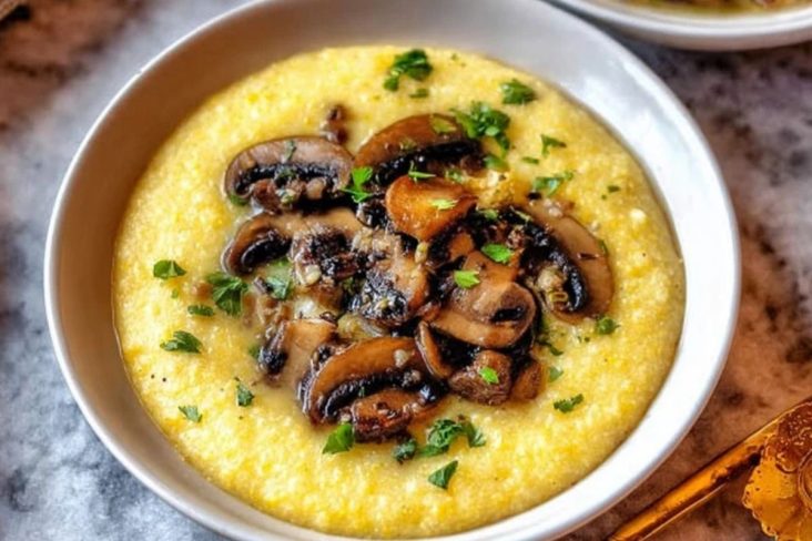 Creamy Garlic Polenta With Mushrooms