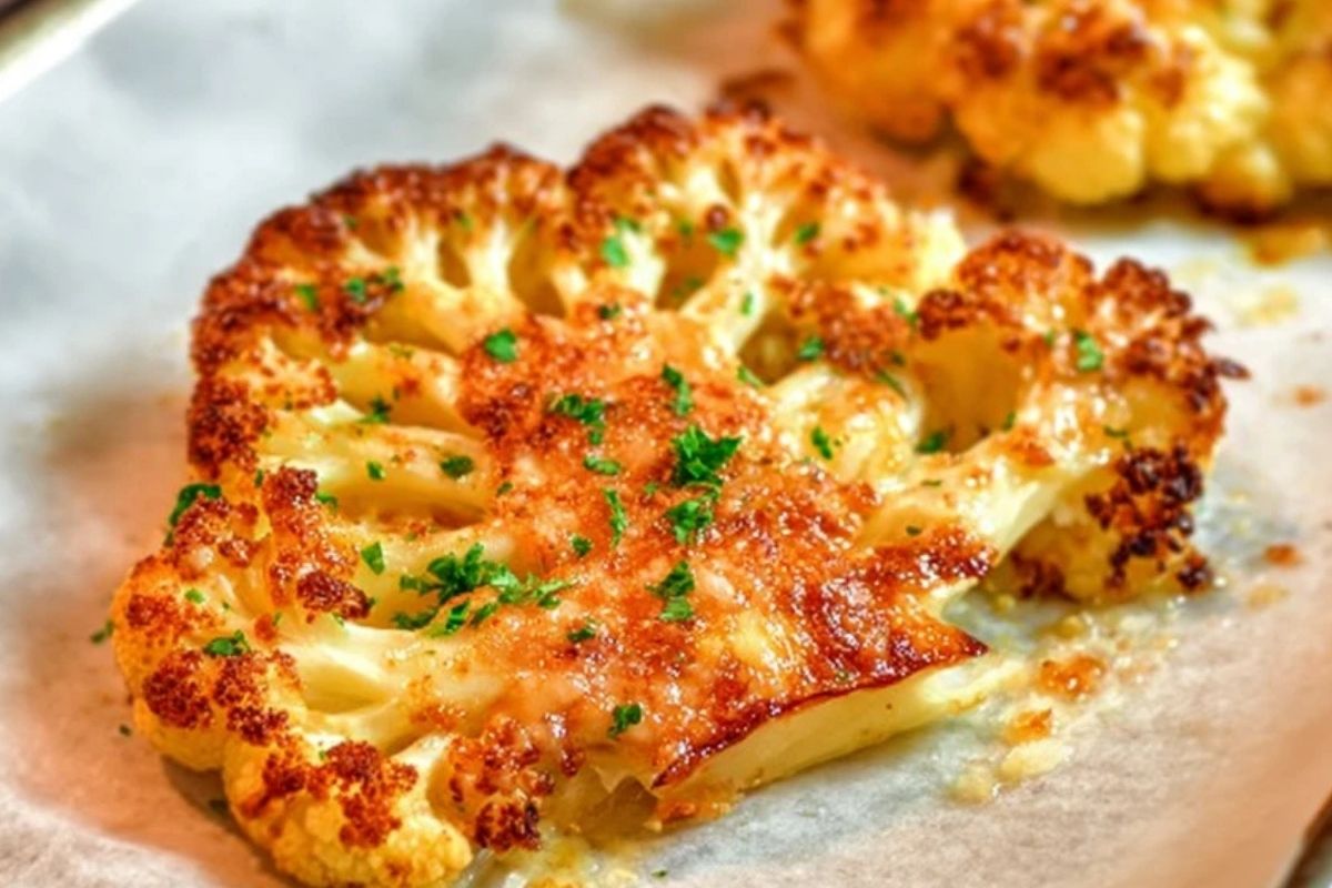 Golden Crusted Cheesy Cauliflower Steaks