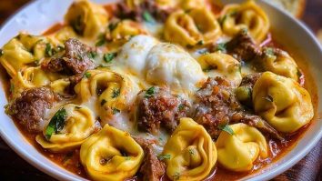 Cheesesteak Tortellini in Rich Provolone Sauce