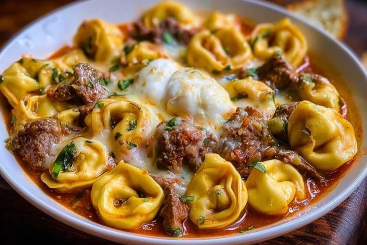 Cheesesteak Tortellini in Rich Provolone Sauce