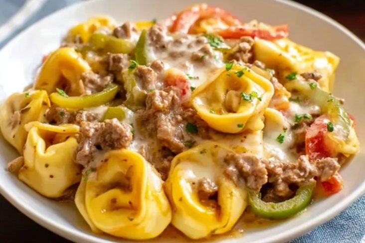 Crock Pot Cheesesteak Tortellini
