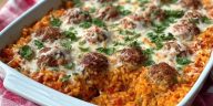 Easy Cheesy Meatball & Rice Dinner Casserole
