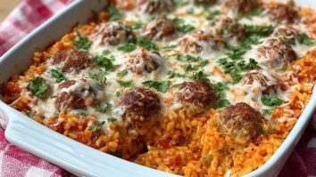 Easy Cheesy Meatball & Rice Dinner Casserole