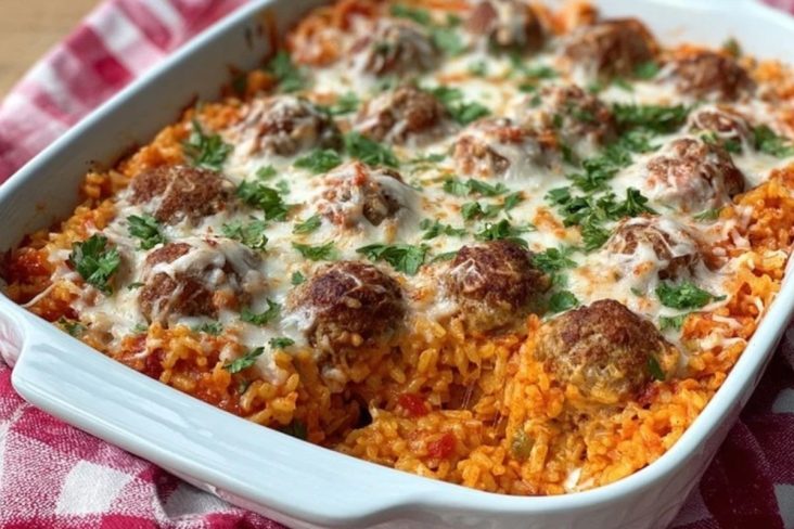 Easy Cheesy Meatball & Rice Dinner Casserole