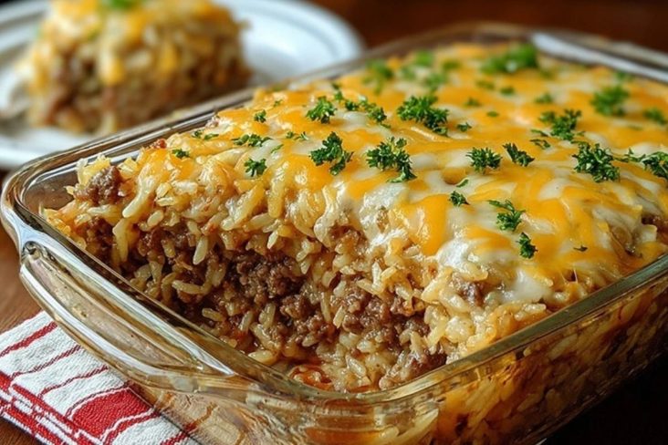 French Onion Ground Beef Rice Casserole