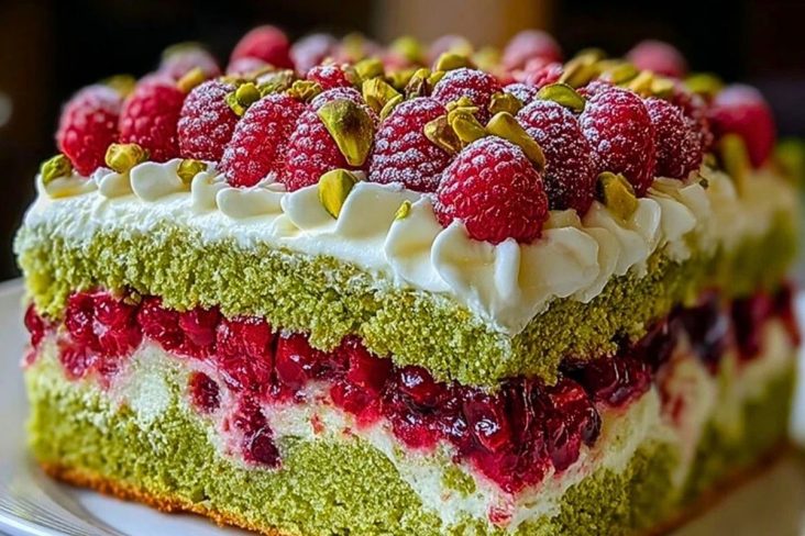 Heavenly Pistachio Raspberry Dream Cake