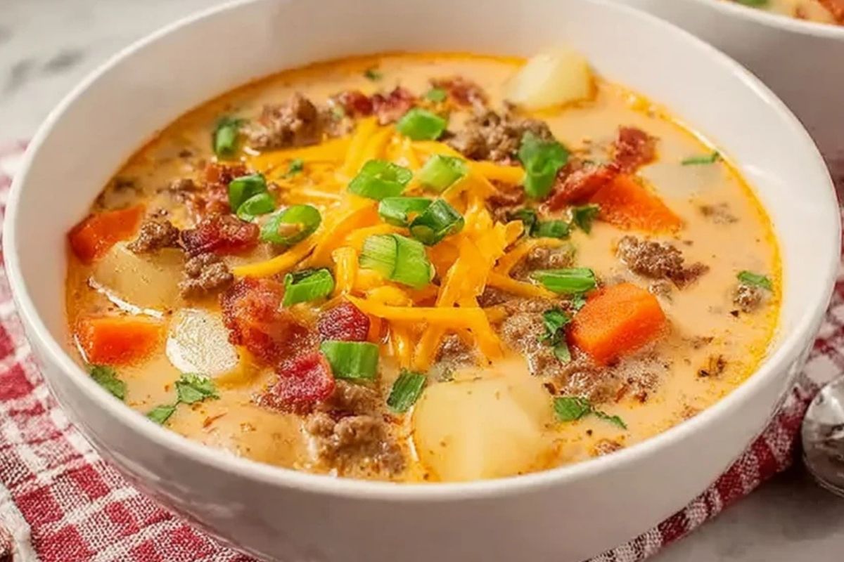 Homemade Cheeseburger Soup with Baby Potatoes
