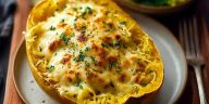 Roasted Spaghetti Squash With Alfredo Sauce and Cheese
