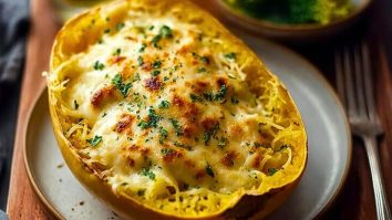 Roasted Spaghetti Squash With Alfredo Sauce and Cheese