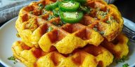 Spicy Cheddar Jalapeño Cornbread Waffles
