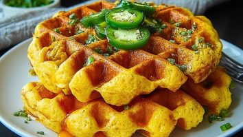 Spicy Cheddar Jalapeño Cornbread Waffles