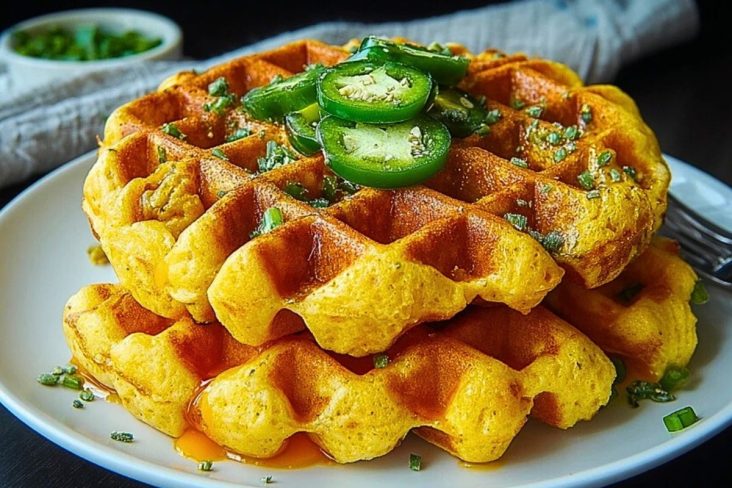 Spicy Cheddar Jalapeño Cornbread Waffles