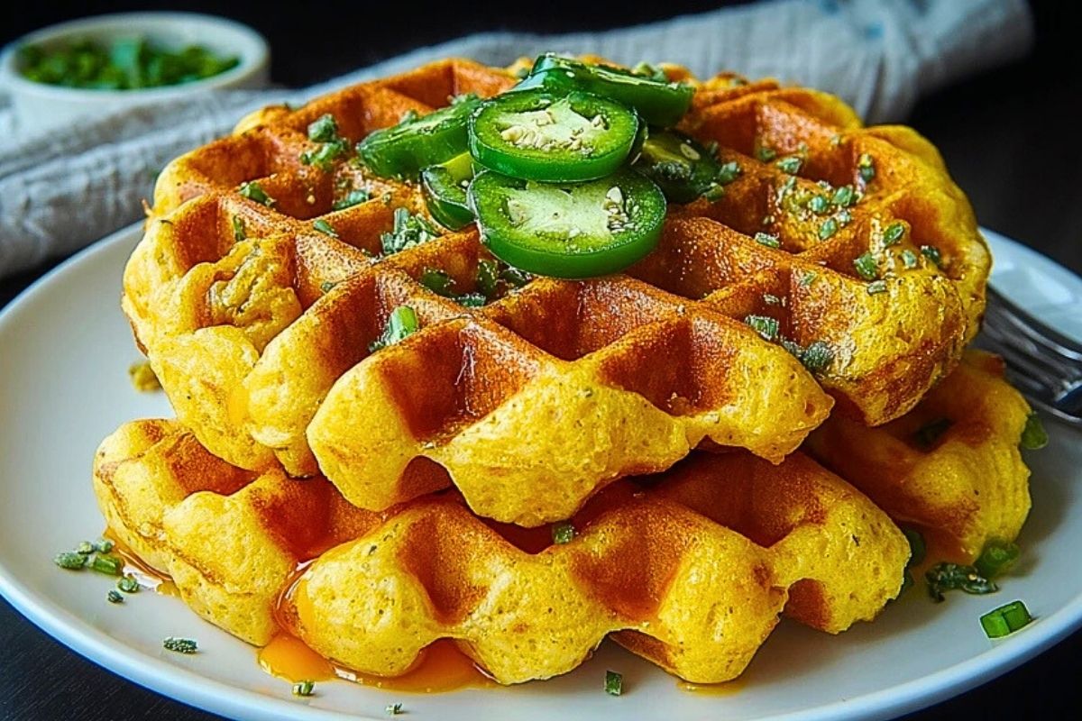 Spicy Cheddar Jalapeño Cornbread Waffles