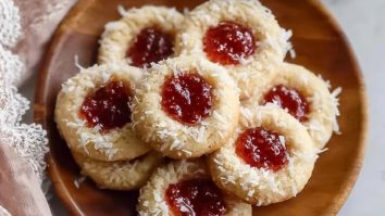 Vanilla Coconut Jam Thumbprint Cookies