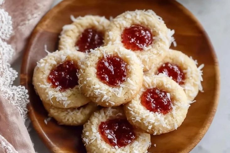 Vanilla Coconut Jam Thumbprint Cookies