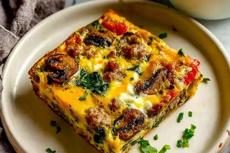 Hearty Sausage Spinach Mushroom Egg Bake