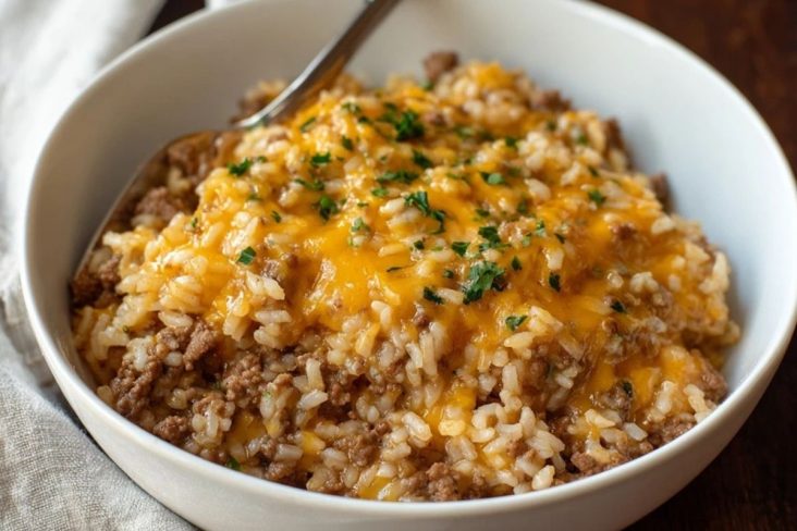 Cheesy Ground Beef and Rice Casserole
