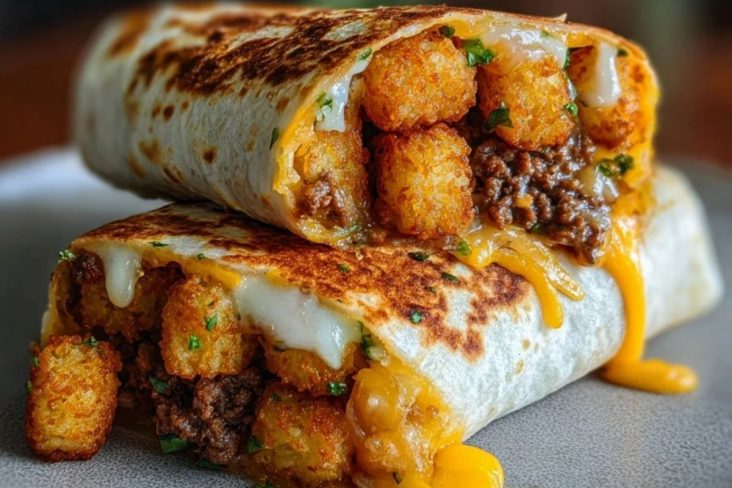 Cheesy Potato Burritos with Crispy Tater Tots