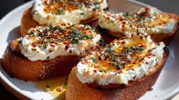Irresistible Hot Honey Whipped Feta Crostini