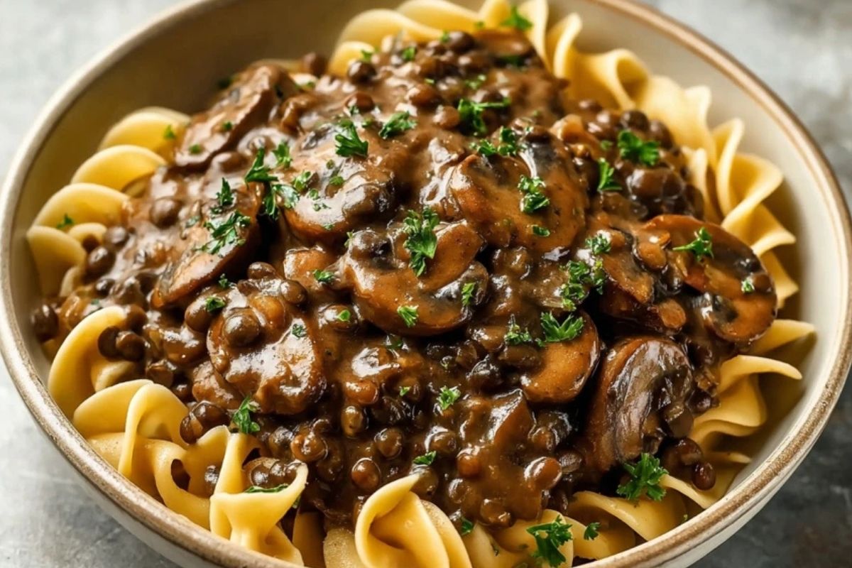 Simple Lentil Mushroom Stroganoff