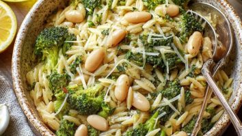 Broccoli Orzo with White Beans, Lemon and Parmesan