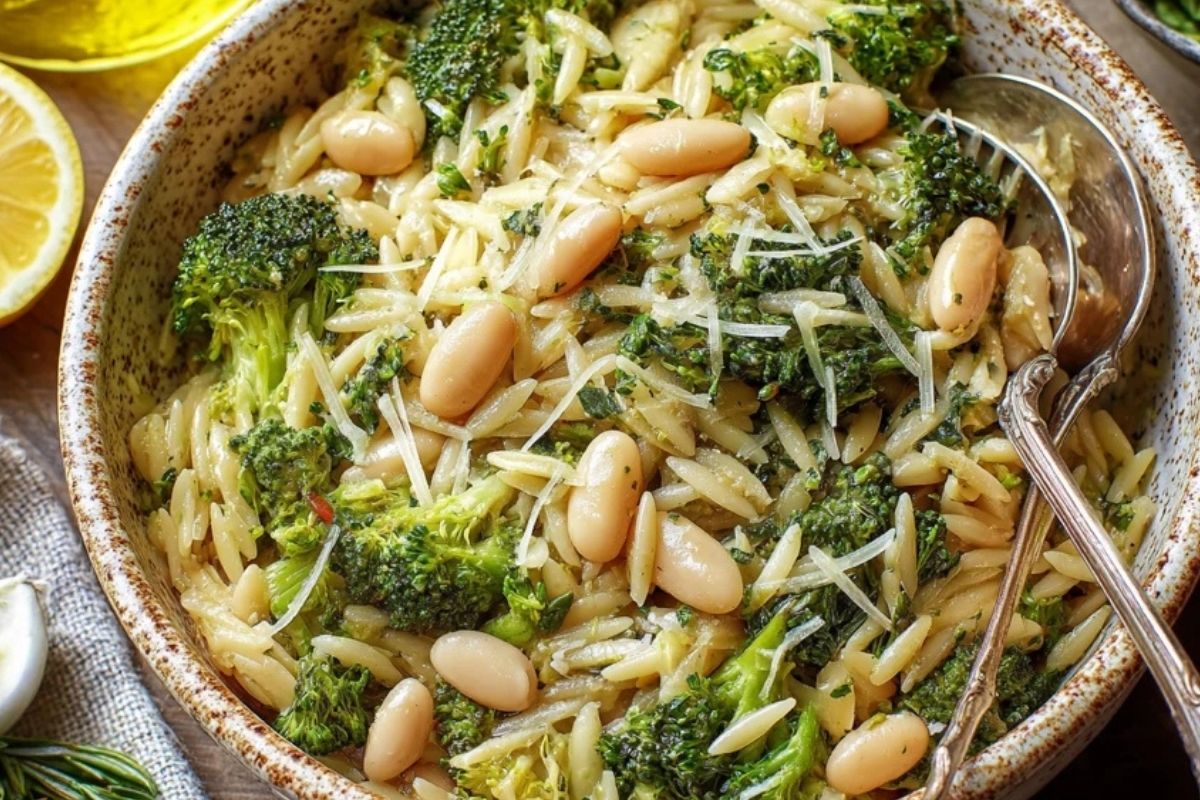 Broccoli Orzo with White Beans, Lemon and Parmesan