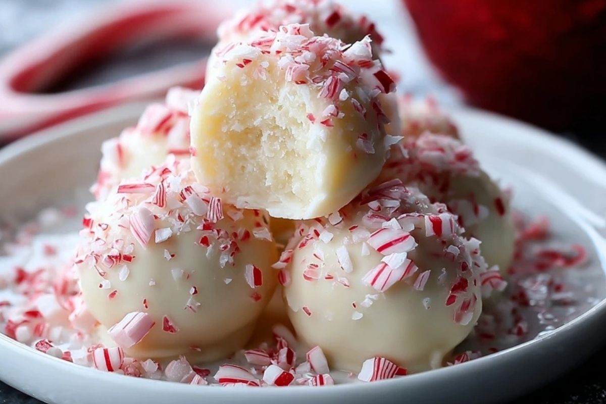 Candy Cane Fudge Snowballs