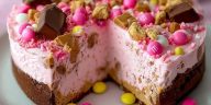 Pink M&M Snickers Cheesecake