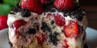Strawberry Cake with Oreo Crumble