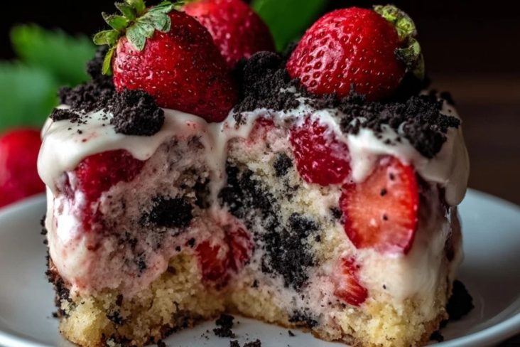 Strawberry Cake with Oreo Crumble
