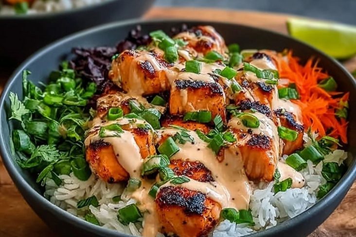 Bang Bang Salmon Bowls With Rice
