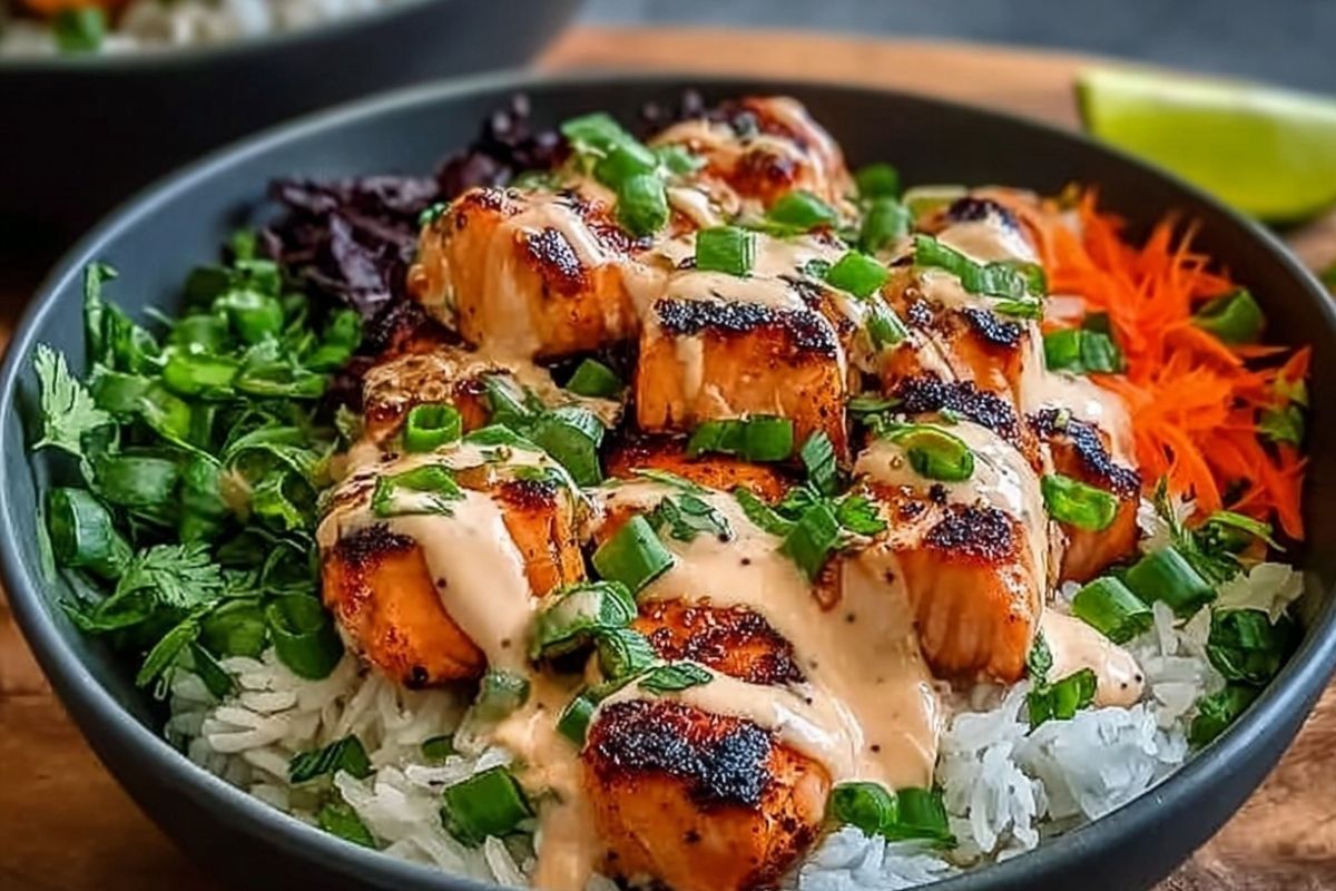 Bang Bang Salmon Bowls With Rice