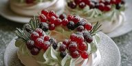 Holiday Wreath Meringues with Berries & Cream