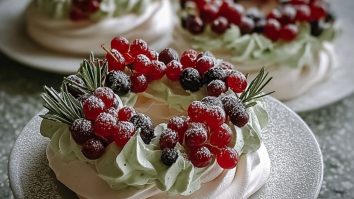 Holiday Wreath Meringues with Berries & Cream