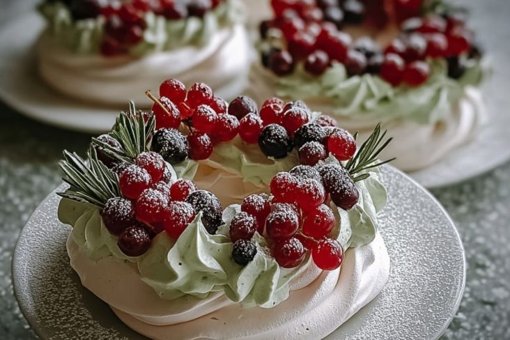 Holiday Wreath Meringues with Berries & Cream