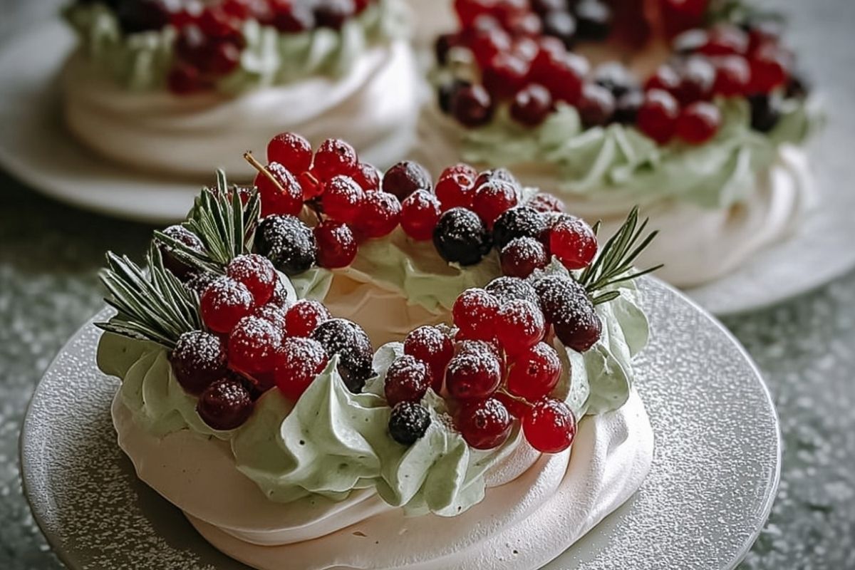 Holiday Wreath Meringues with Berries & Cream