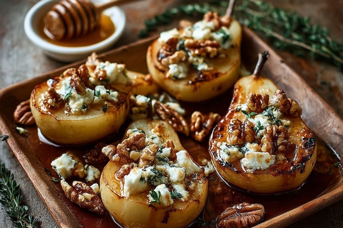 Roasted Pears with Goat Cheese & Maple Walnut Drizzle