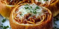 Spaghetti Garlic Bread Bowls