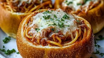 Spaghetti Garlic Bread Bowls